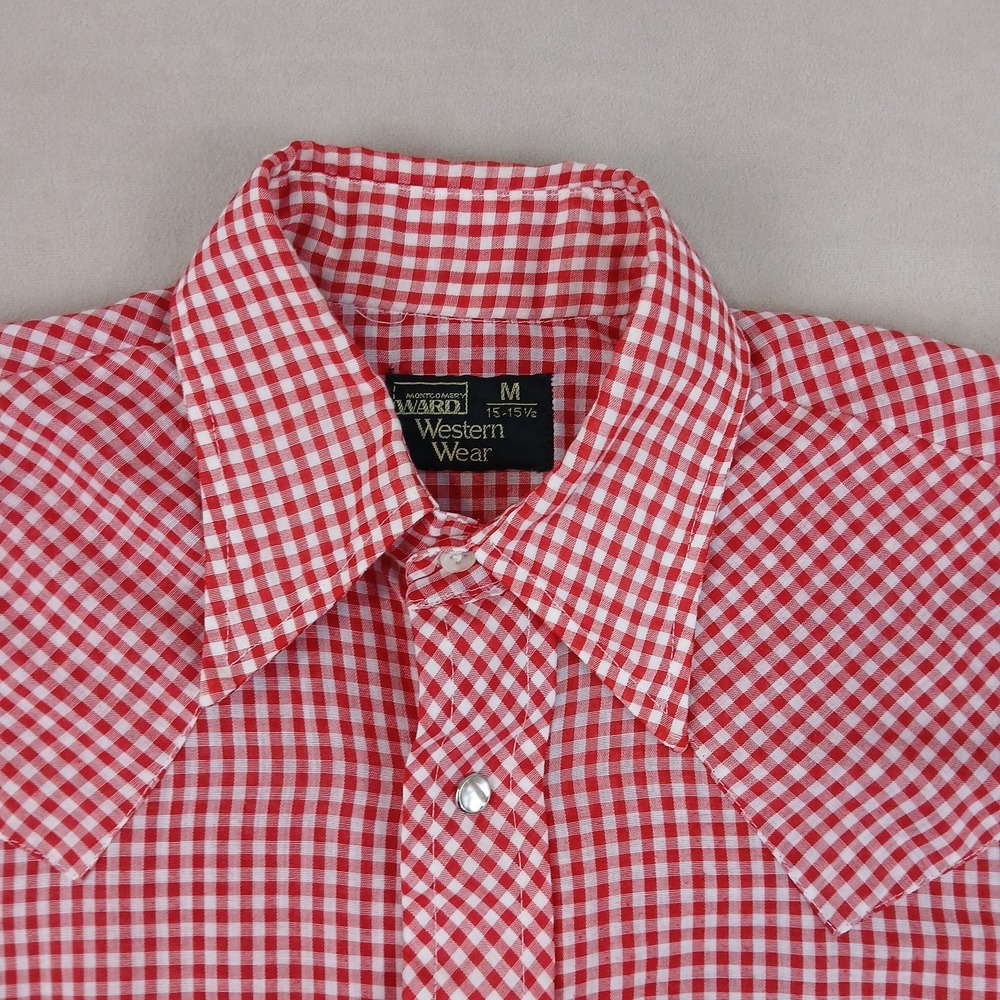 VTG Montgomery Ward 15-15.5 Medium Mens Shirt Western Dagger Collar 70s 21x26 - Picture 3 of 14